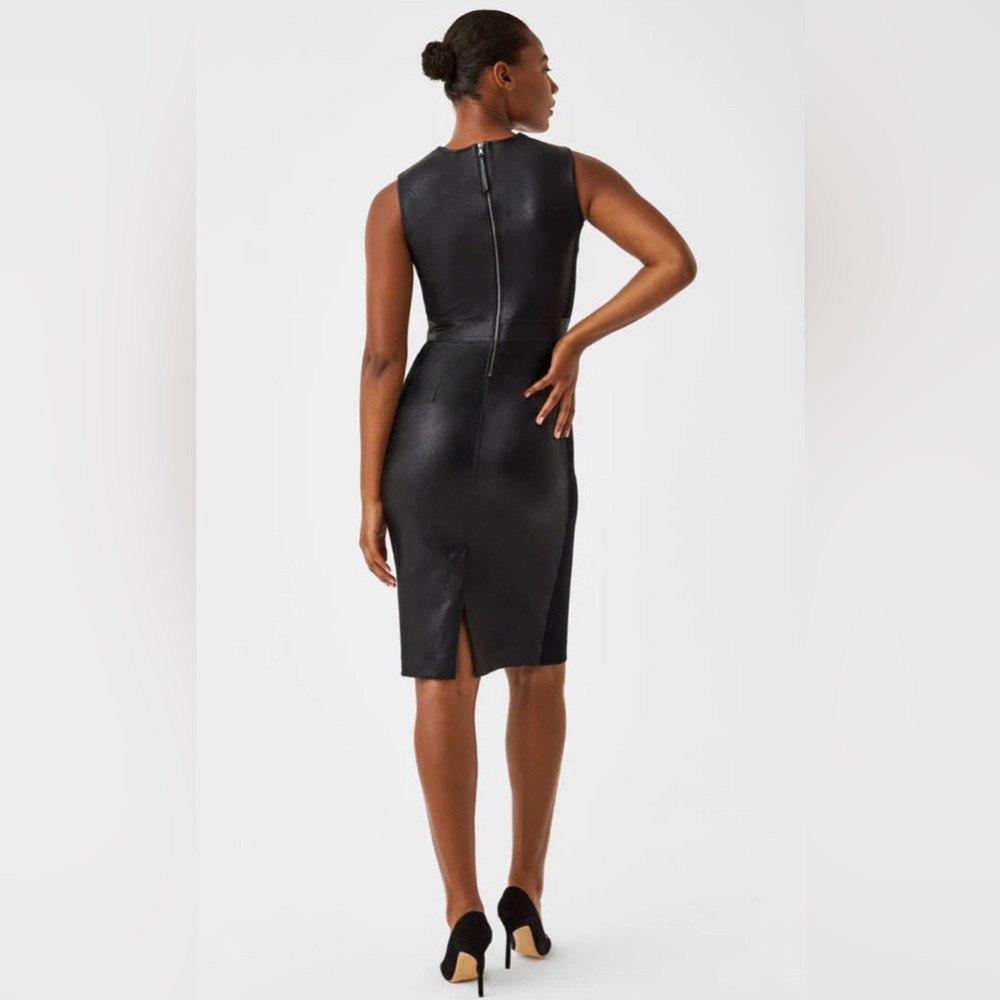 NWT Spanx Leather-Like Combo Sheath Dress-Luxe Black - Picture 6 of 11